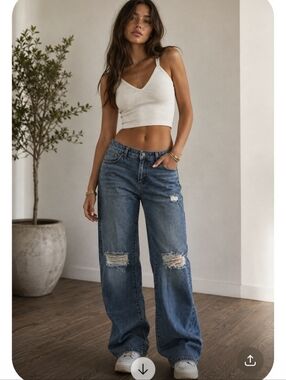 Fashion Nova Women's Straight Leg Ripped Jeans - Dark Blue